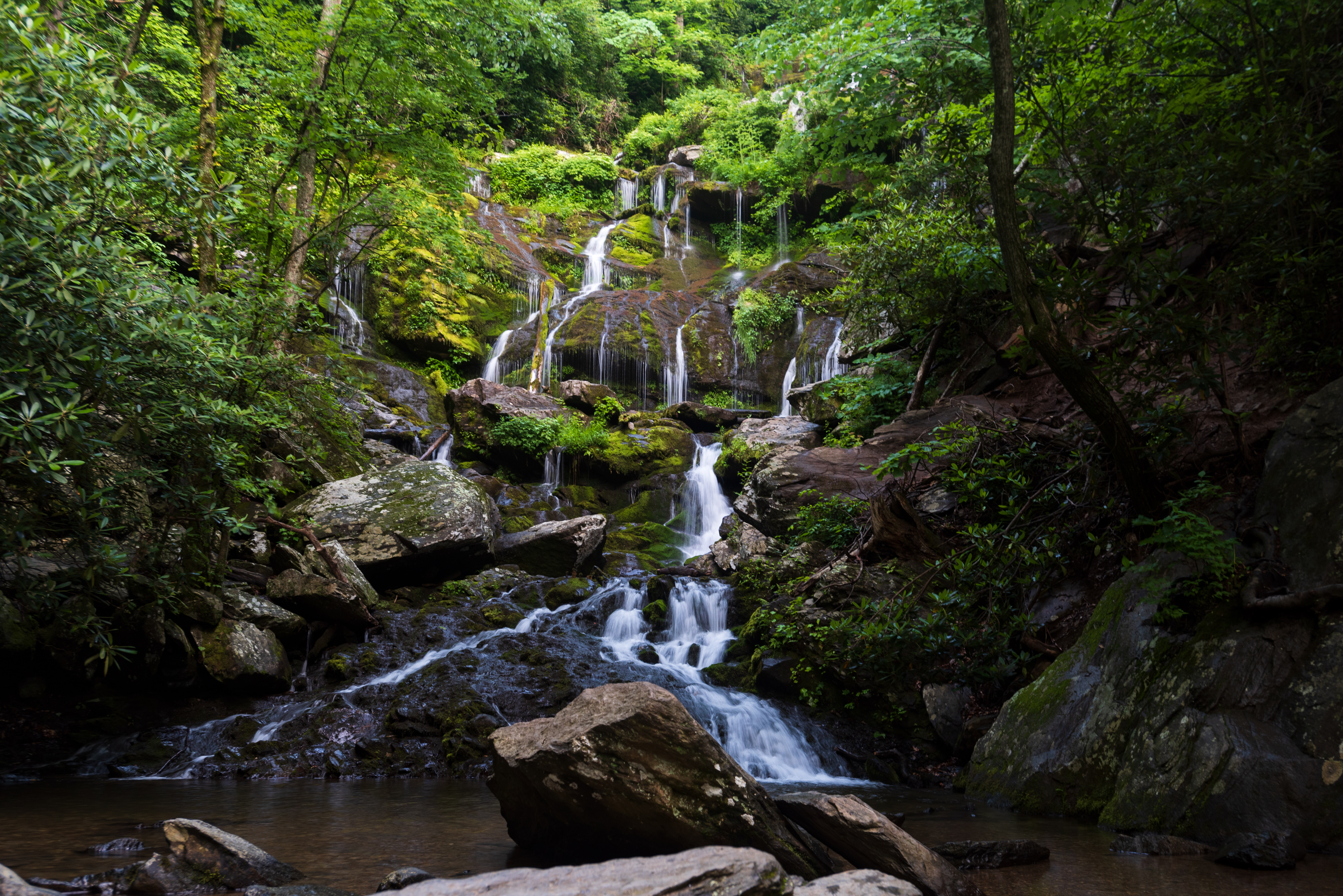 Waterfall Water Stones Trees Nature Landscape