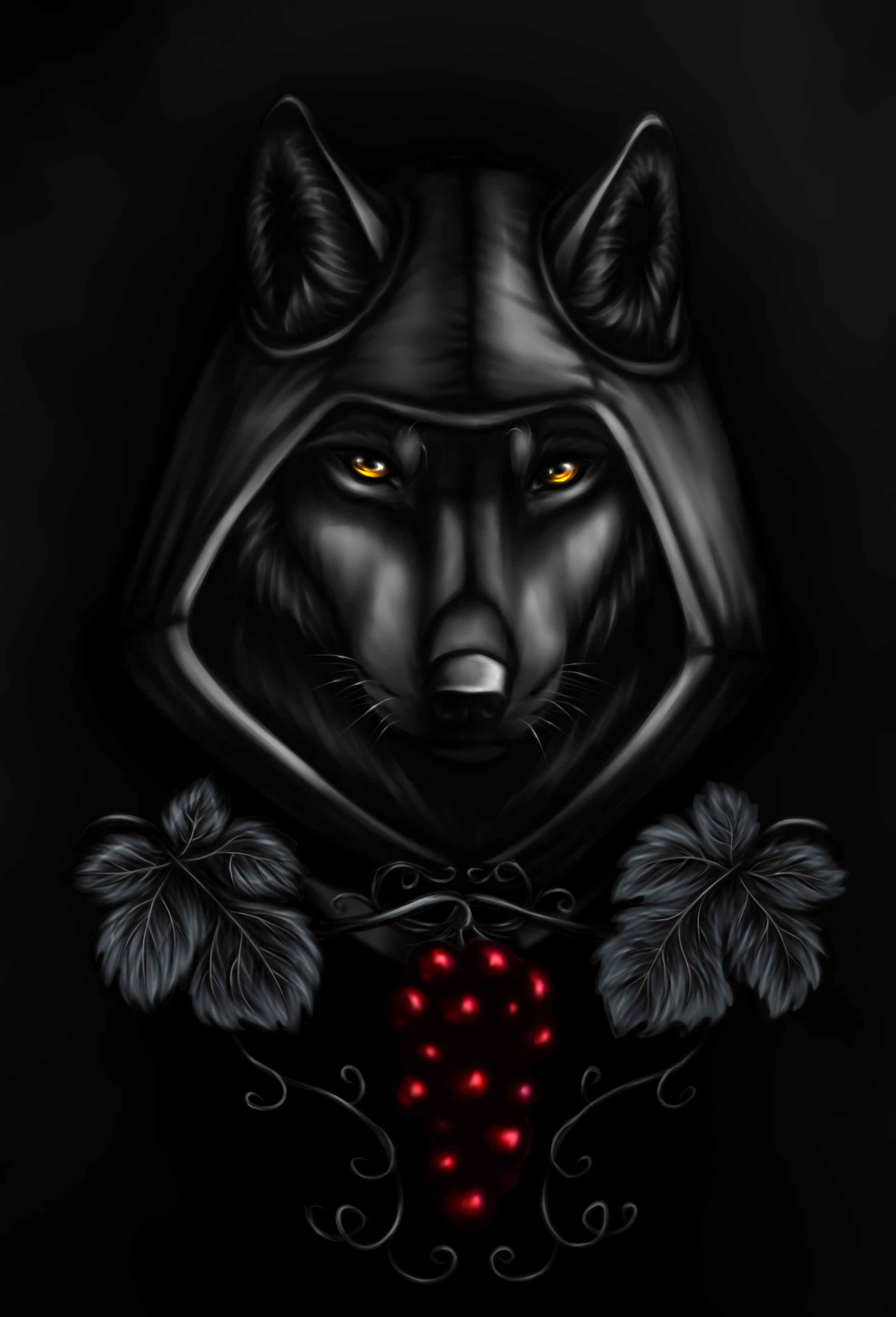 Wolf Hood Cloak Art Black