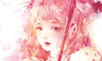 Girl Glance Umbrella Anime Art Pink