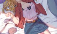 Girl Neko Smile Gesture Bed Anime