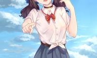 Girl Smile Gesture Embankment Anime Art