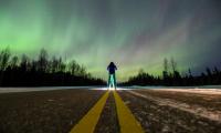 Man Alone Backlight Road Northern-lights