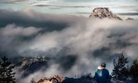 Man Alone Mountains Fog Nature