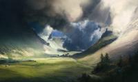 Valley Field Clouds Landscape Art
