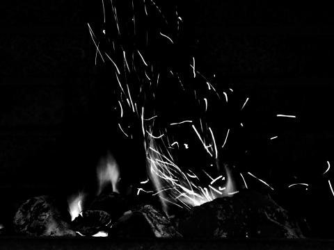 Bonfire Fire Sparks Light Black-and-white Black