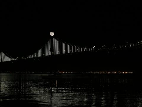 Bridge Moon Water Night Black