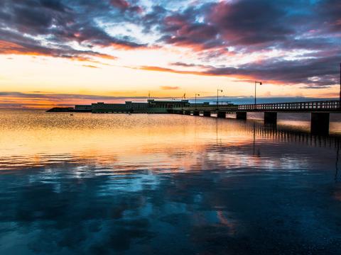 Bridge Sea Water Reflection Sunset