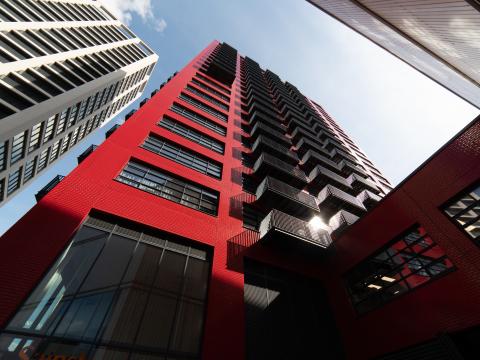 Building Facade Architecture Red Bottom-view