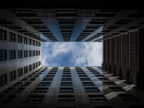 Building Windows Architecture Sky Clouds Bottom-view