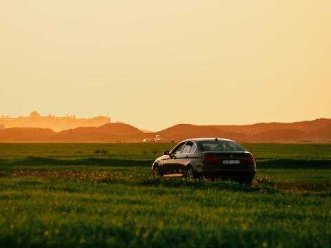 Car Black Field Sunset
