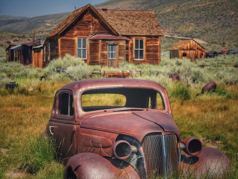 Car Retro Rust Grass House Village