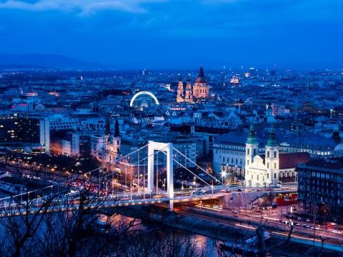 City Buildings Bridge Architecture Twilight Aerial-view