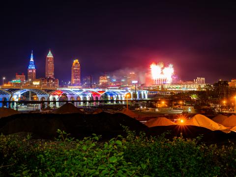 City Buildings Fireworks Sparks Dark