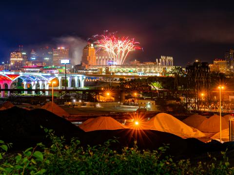 City Buildings Fireworks Sparks Night Dark