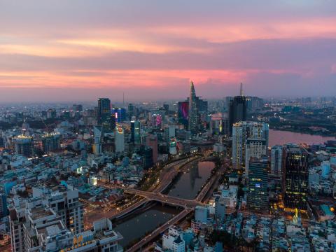 City Buildings Metropolis Twilight Aerial-view