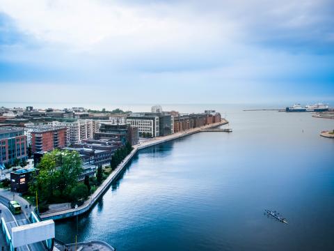 City Buildings Pier Water Aerial-view