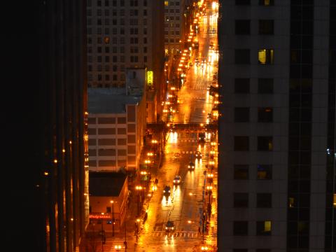 City Buildings Road Cars Lights Aerial-view Dark