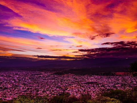 City Landscape Sunset Clouds Purple