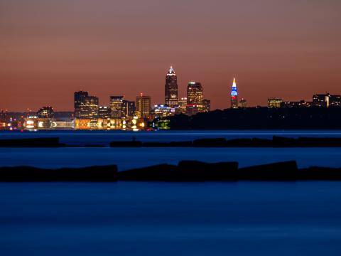 City Lights Water Twilight Dark