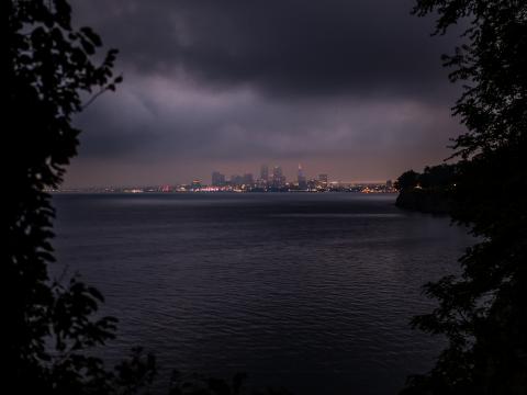 City Water Horizon Clouds Twilight Dark