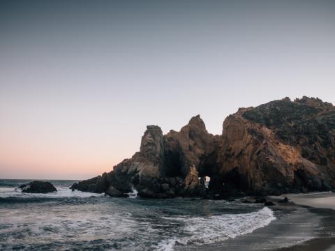 Coast Rocks Sea Waves Landscape Twilight