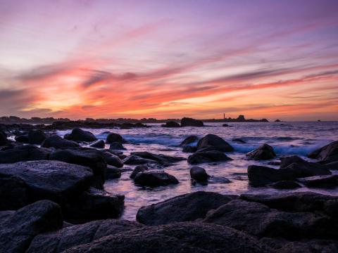 Coast Stones Sea Water Sunset Landscape
