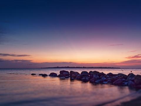 Coast Stones Sea Water Twilight Landscape