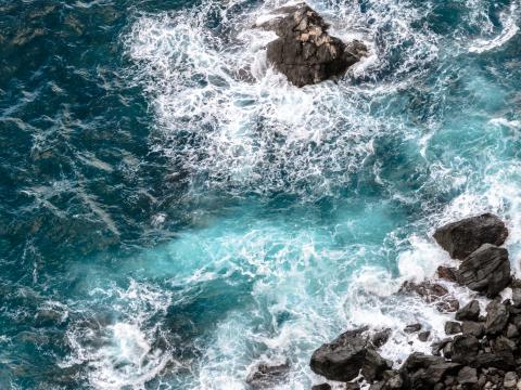 Coast Stones Sea Waves Nature Aerial-view