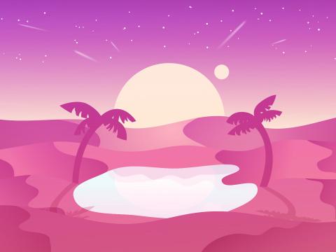 Desert Palm-trees Oasis Vector Art Pink