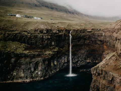 Field Cliff Waterfall Lake Landscape