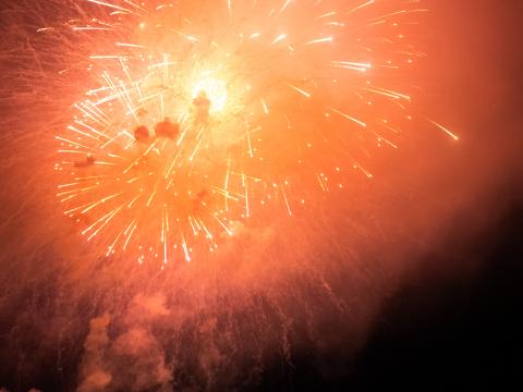 Fireworks Explosions Sparks Light Smoke Red