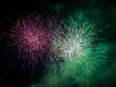 Fireworks Sparks Explosion Light Cloud Green