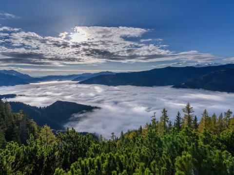 Forest Mountains Clouds Landscape Aerial-view