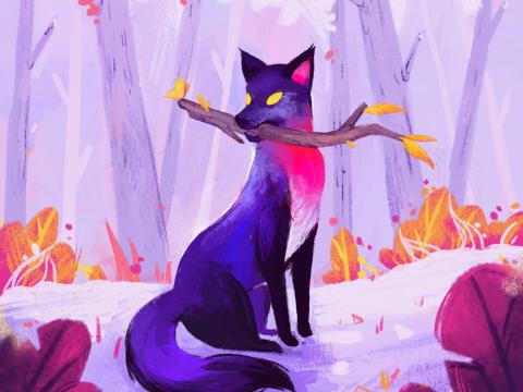 Fox Stick Autumn Art Purple