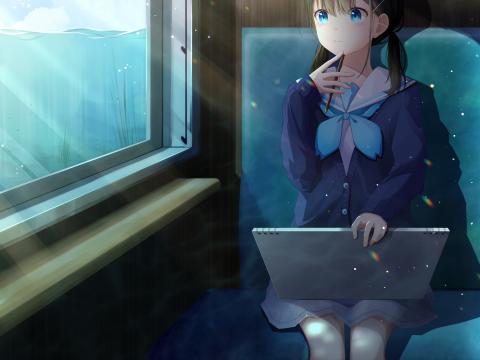 Girl Artist Train Window Anime