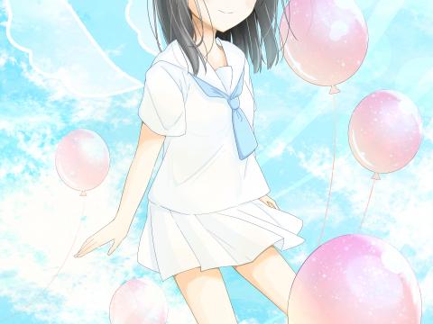 Girl Balls Sky Anime Art Cartoon