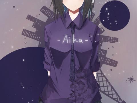 Girl Beret Shirt Anime Art Purple