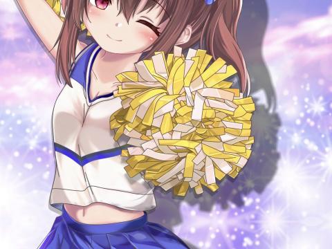 Girl Cheerleader Pom-poms Anime Art