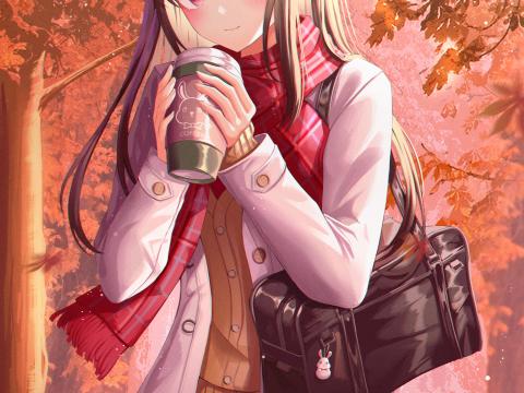 Girl Coffee Autumn Anime Art