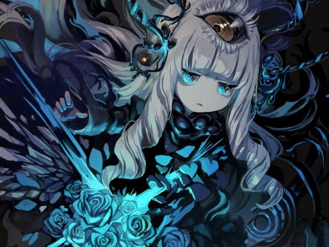Girl Demon Eye Anime Art Blue
