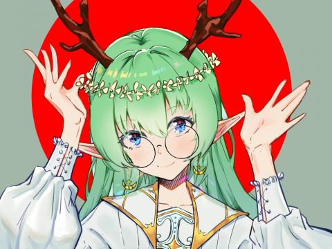 Girl Demon Horns Glasses Smile Anime