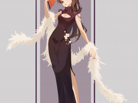 Girl Dress Fan Anime Art