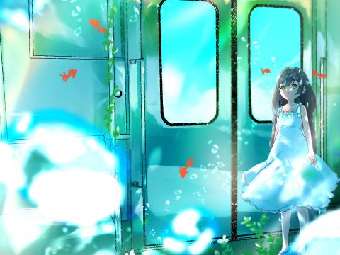 Girl Dress Train Fishes Anime