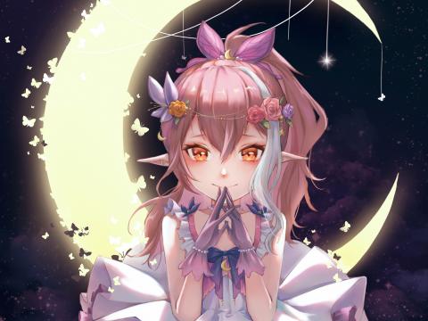 Girl Elf Dress Moon Anime Art