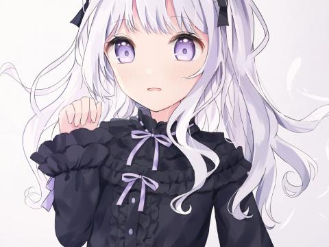 Girl Embarrassment Dress Anime Art Purple