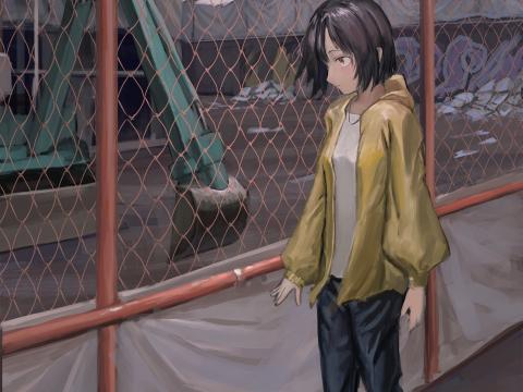 Girl Fence Mesh Anime Art