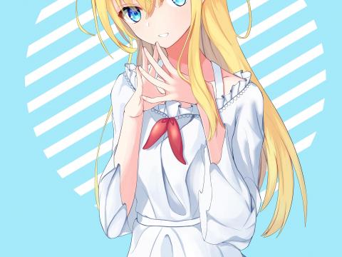 Girl Gesture Smile Anime Art Blue
