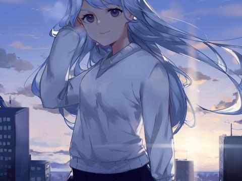 Girl Glance City Anime Art Cartoon