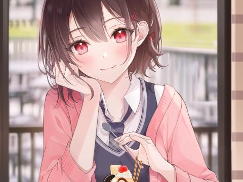 Girl Glance Dessert Anime