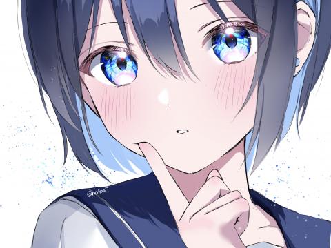 Girl Glance Gesture Sailor-suit Anime Art Blue